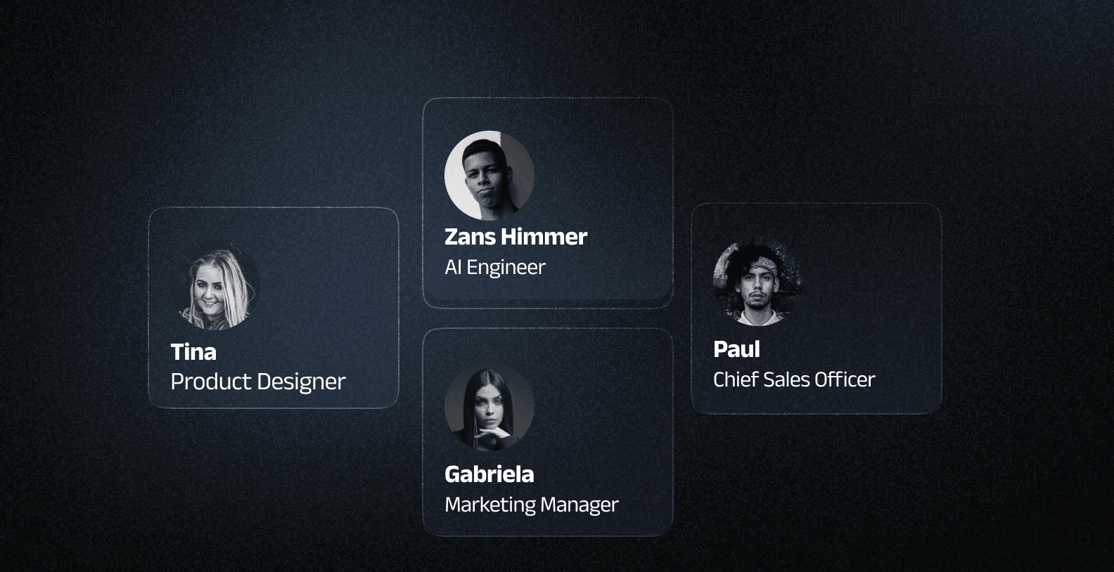 A panel of AI teammates with roles and personalities